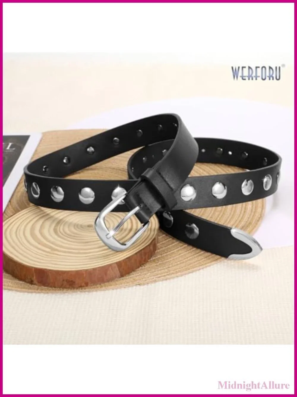 WERFORU Women's PU Leather Studded Belt with Gold Buckle